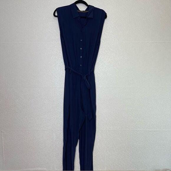 Boden Rebecca Navy Viscose Button Front Jumpsuit 16R - Picture 2 of 6